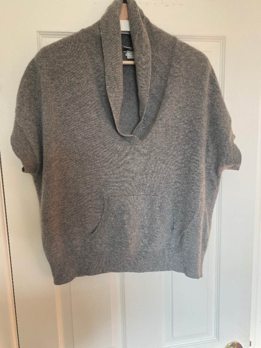 J.Crew 100% Cashmere Short-Sleeve Cowl Neck Pocket Sweater – Heather Grey – Size